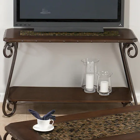Traditional Sofa Table with Mosaic Tile Top Inlay